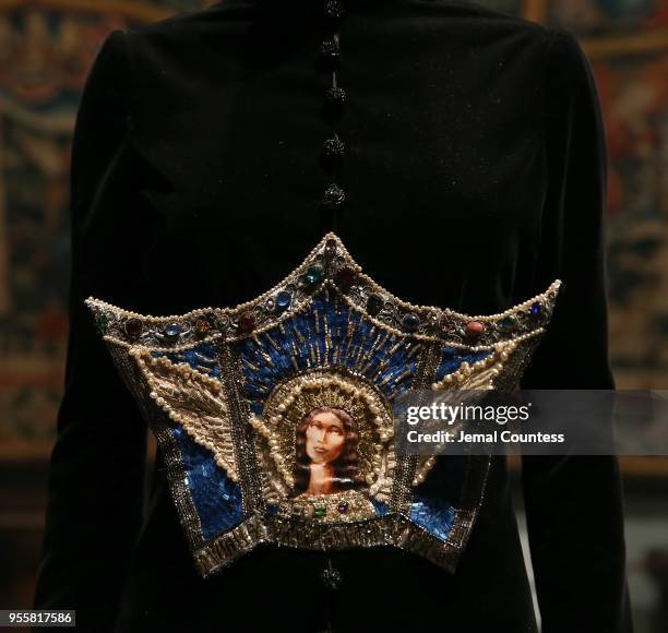 Detail of fashion on display during the Heavenly Bodies: Fashion & The Catholic Imagination Costume Institute Gala Press Preview at The Metropolitan...