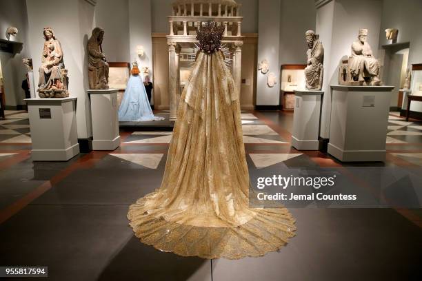 Fashion on display during the Heavenly Bodies: Fashion & The Catholic Imagination Costume Institute Gala Press Preview at The Metropolitan Museum of...