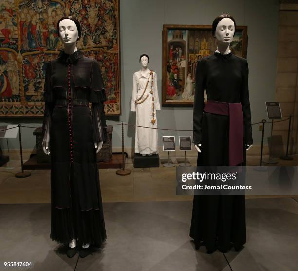 Fashion on display during the Heavenly Bodies: Fashion & The Catholic Imagination Costume Institute Gala Press Preview at The Metropolitan Museum of...