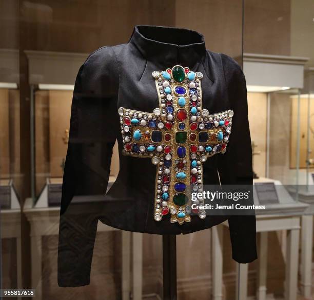 Fashion on display during the Heavenly Bodies: Fashion & The Catholic Imagination Costume Institute Gala Press Preview at The Metropolitan Museum of...