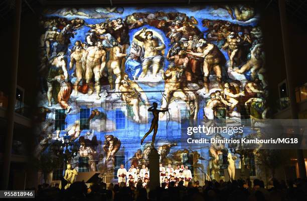 The Sistine Chapel Choir performs during the Heavenly Bodies: Fashion & The Catholic Imagination Costume Institute Gala at The Metropolitan Museum of...