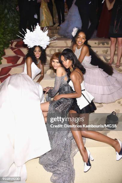 Winnie Harlow, Zendaya, Laura Harrier and Yara Shahidi attends the Heavenly Bodies: Fashion & The Catholic Imagination Costume Institute Gala at The...