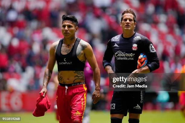 Raul Ruidiaz of Morelia and Sebastian Sosa goalkeeper of Morelia look dejected during the quarter finals second leg match between Toluca and Morelia...