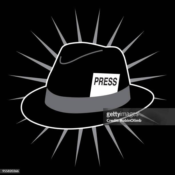 stockillustraties, clipart, cartoons en iconen met zwarte hoed pers kaart pictogram - hoed met rand
