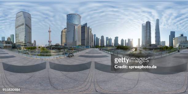 360° panoramic view of modern shanghai pudong architecture - 360 images imagens e fotografias de stock