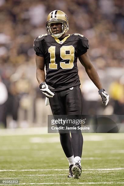 Devery Henderson of the New Orleans Saints moves on the field during the game against the Tampa Bay Buccaneers on December 27, 2009 at Louisiana...