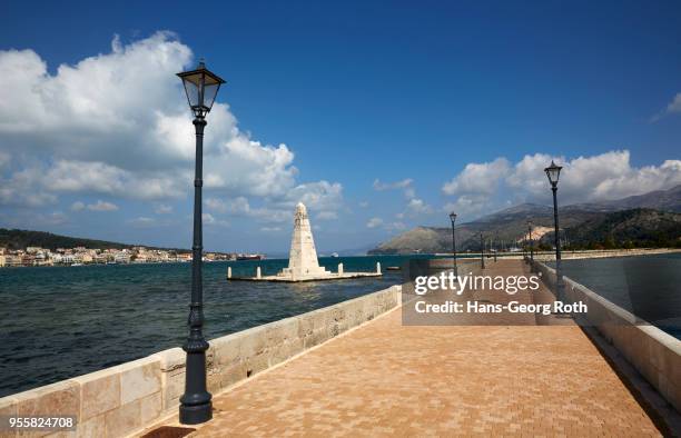 view of the drápano bridge - argostoli greece stock-fotos und bilder