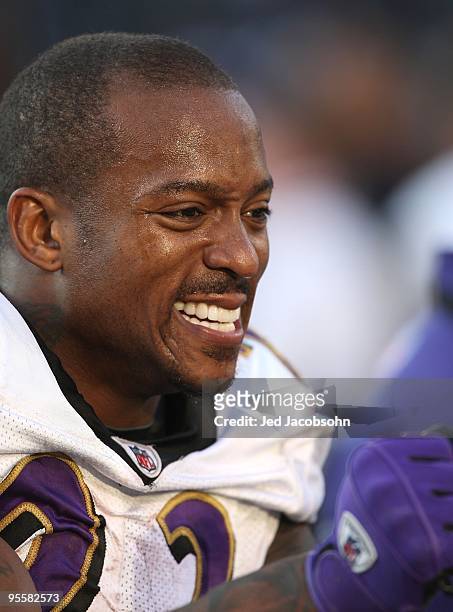Willis McGahee of the Baltimore Ravens looks on against the Oakland Raiders during an NFL game at Oakland-Alameda County Coliseum on January 3, 2010...