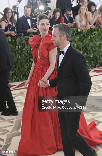 Anne Hathaway attends the Heavenly Bodies: Fashion & The Catholic Imagination Costume Institute Gala at The Metropolitan Museum of Art on May 7, 2018...