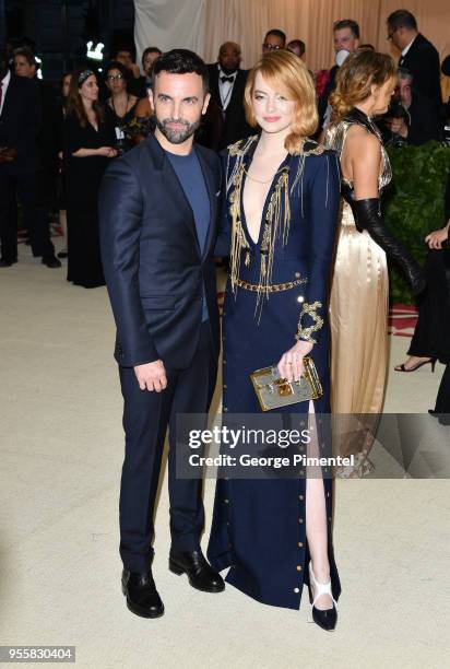 Designer Nicolas Ghesquiere and Emma Stone attend the Heavenly Bodies: Fashion & The Catholic Imagination Costume Institute Gala at Metropolitan...