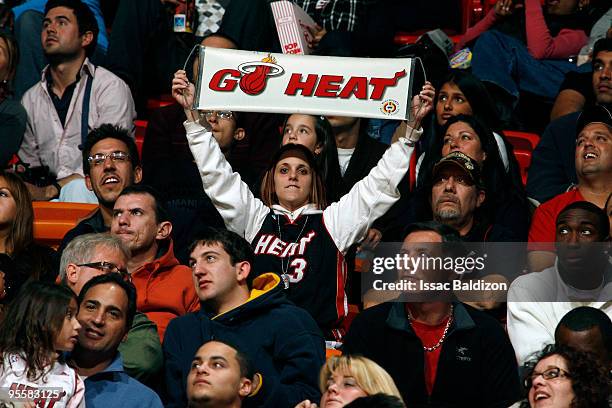 Miami Heat fan supports the team on January 4, 2010 at American Airlines Arena in Miami, Florida. NOTE TO USER: User expressly acknowledges and...