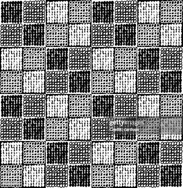 black and white doodle seamless pattern - linen texture background stock illustrations