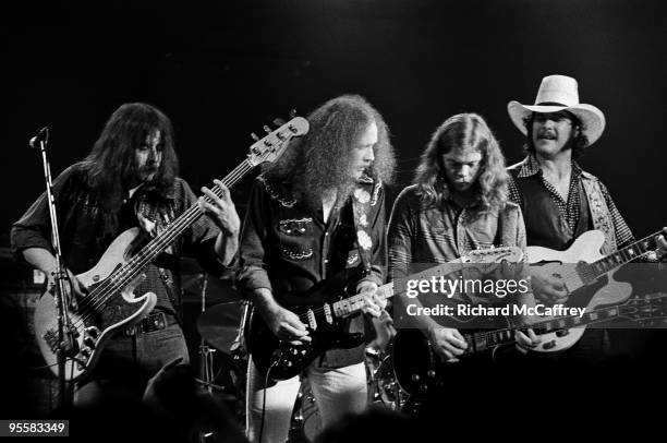 Frank O'Keefe, Hughie Thomasson, Billy Jones and Henry Paul of The Outlaws perform live at The Winterland Ballroom in 1976 in San Francisco,...