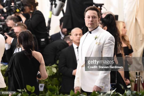 Elon Musk attends Heavenly Bodies: Fashion & The Catholic Imagination Costume Institute Gala at Metropolitan Museum of Art on May 7, 2018 in New York...