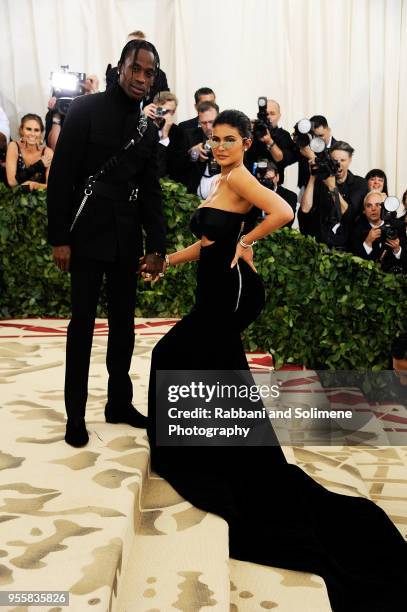 Travis Scott and Kylie Jenner attends Heavenly Bodies: Fashion & The Catholic Imagination Costume Institute Gala at the Metropolitan Museum of Art in...