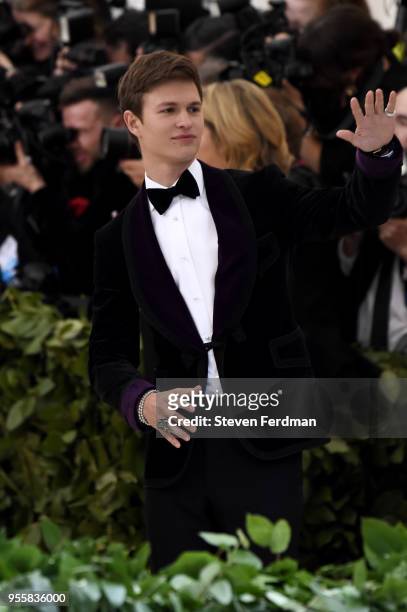 Ansel Elgort attends Heavenly Bodies: Fashion & The Catholic Imagination Costume Institute Gala at Metropolitan Museum of Art on May 7, 2018 in New...