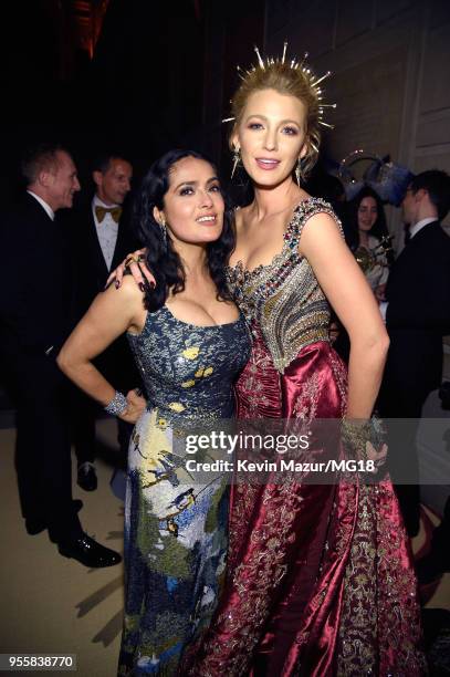 Salma Hayek Pinault and Blake Lively attend the Heavenly Bodies: Fashion & The Catholic Imagination Costume Institute Gala at The Metropolitan Museum...