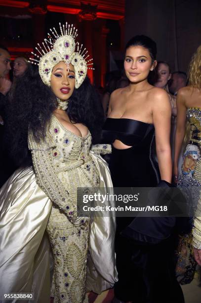 Cardi B and Kylie Jenner attend the Heavenly Bodies: Fashion & The Catholic Imagination Costume Institute Gala at The Metropolitan Museum of Art on...