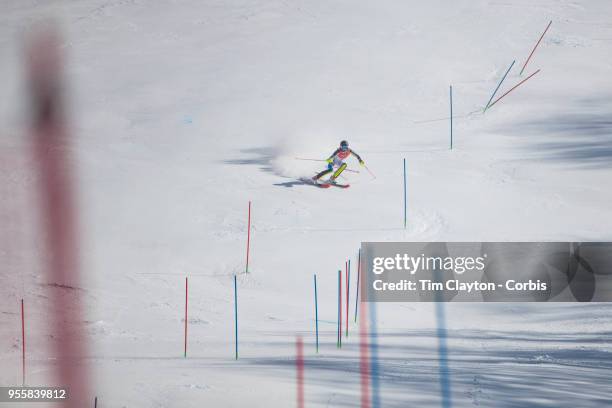 Frida Hansdotter of Sweden in action during the Alpine Skiing - Ladies' Slalom competition at Yongpyong Alpine Centre on February 16, 2018 in...