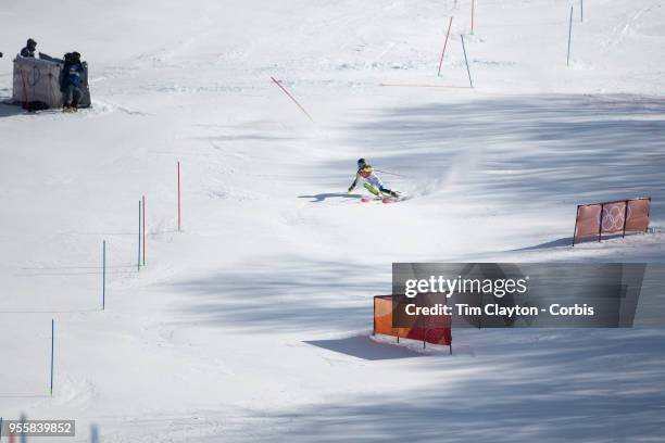 Frida Hansdotter of Sweden in action during the Alpine Skiing - Ladies' Slalom competition at Yongpyong Alpine Centre on February 16, 2018 in...