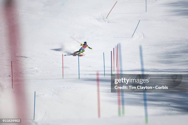 Frida Hansdotter of Sweden in action during the Alpine Skiing - Ladies' Slalom competition at Yongpyong Alpine Centre on February 16, 2018 in...