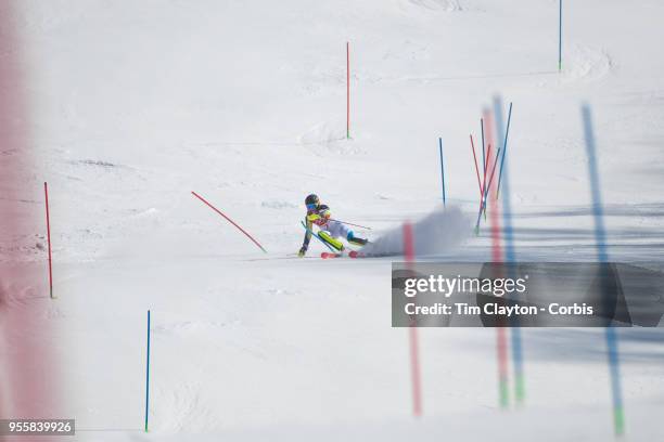 Frida Hansdotter of Sweden in action during the Alpine Skiing - Ladies' Slalom competition at Yongpyong Alpine Centre on February 16, 2018 in...