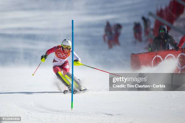 Wendy Holdener of Switzerland in action during the Alpine Skiing - Ladies' Slalom competition at Yongpyong Alpine Centre on February 16, 2018 in...