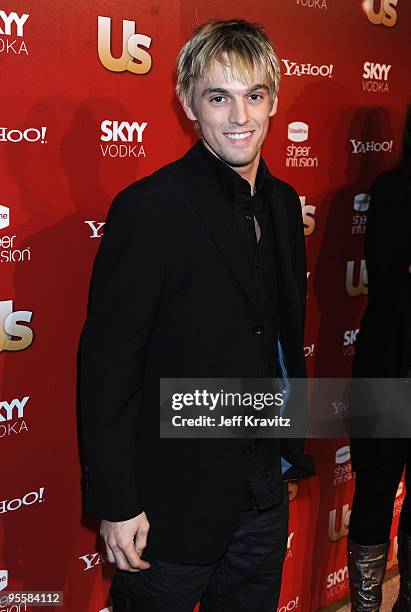 Singer Aaron Carter arrives at US Weekly's Hot Hollywood 2009 party at Voyeur on November 18, 2009 in West Hollywood, California.