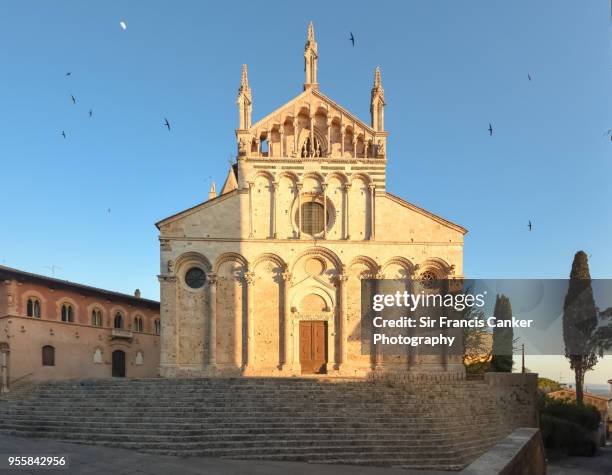 facade of duomo di massa marittima cathedral at sunset in tuscany, italy - massa marittima bildbanksfoton och bilder