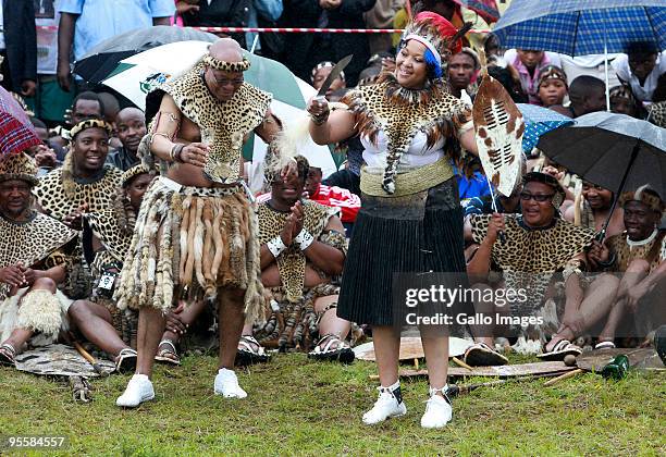 President Jacob Zuma sings and dances with his new bride, Thobeka Madiba during their wedding ceremony at Zuma�s rural homestead on January 4, 2010...