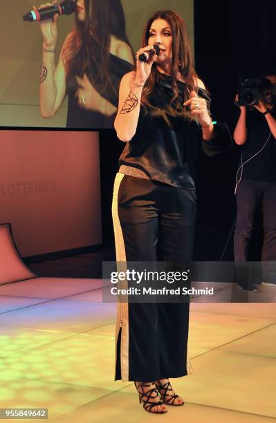 Monika Ballwein performs on stage during the Pro Juventute Charity Fashion Show on May 7, 2018 in Vienna, Austria.