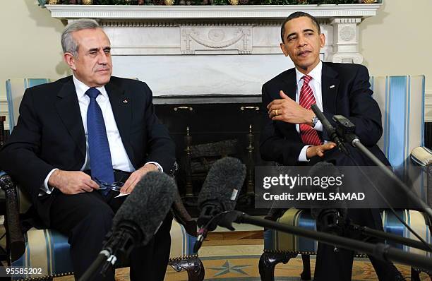 President Barack Obama holds a meeting with President Michel Sleiman of Lebanon in the Oval office at the White House in Washington, DC, on December...