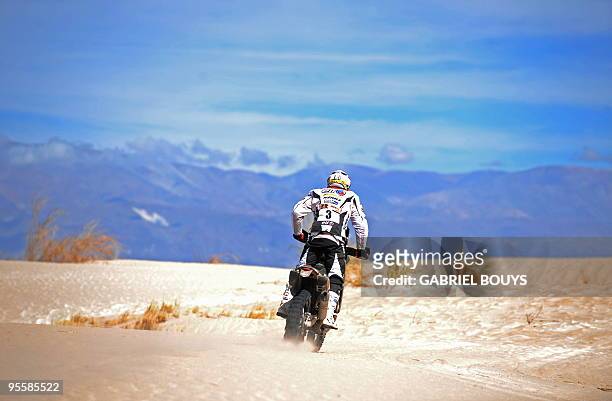 France's David Casteu rides his Sherco during the 3rd stage of the Dakar 2010 between La Rioja and Fiambala, Argentina, on January 4, 2010. France's...