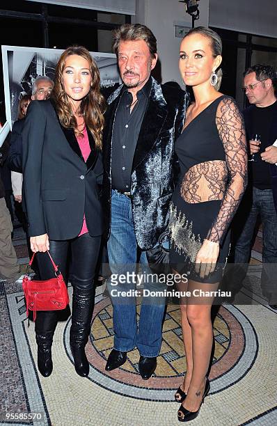 Laura Smet, Johnny Hallyday and wife Laetitia attend the Patrick Demarchelier's exhibition Party on September 29, 2008 in Paris, France.