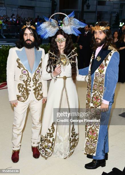 Alessandro Michele, Lana Del Rey, and Jared Leto attend the Heavenly Bodies: Fashion & The Catholic Imagination Costume Institute Gala at the...