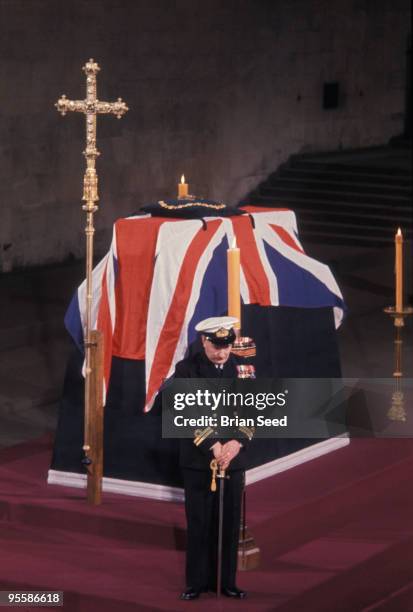 England, London, Sir Winston Churchill lying in state in Westminster Hall, a part of the Houses of Parliament. He was the first non-royal since...