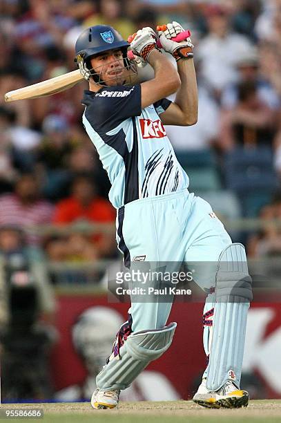 Moises Henriques of the Blues bats during the Twenty20 Big Bash played between the West Australian Warriors and the New South Wales Blues at the WACA...