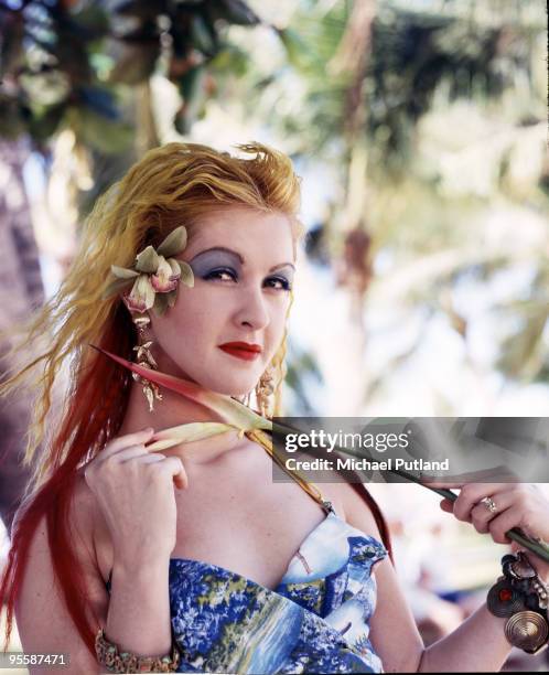 American singer and songwriter Cyndi Lauper in Hawaii, 1986.