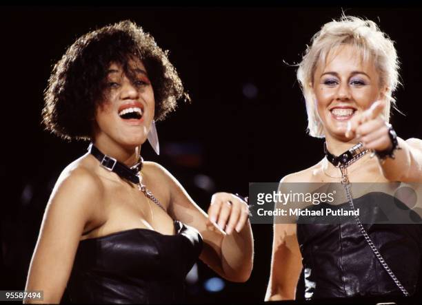 British pop duo Pepsi & Shirlie as backing singers for Wham! during the group's Australian tour, circa 1985. The duo became a pop group in their own...
