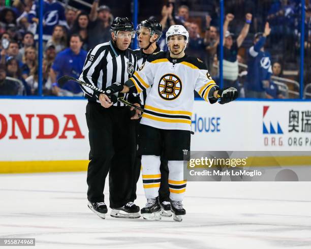 Brad Marchand of the Tampa Bay Lightning against the Boston Bruins during Game Five of the Eastern Conference Second Round during the 2018 NHL...