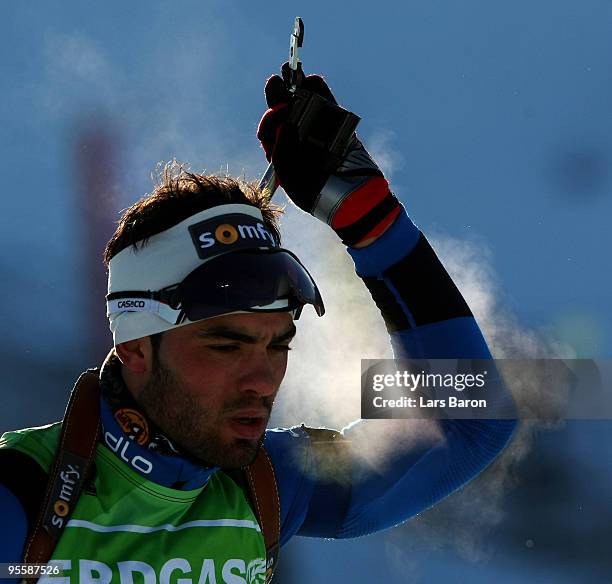 Simon Fourcade of France looks on during the training session for the e.on Ruhrgas IBU Biathlon World Cup on January 5, 2010 in Oberhof, Germany.