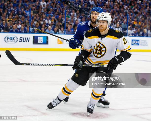 Riley Nash of the Boston Bruins against the Tampa Bay Lightning during Game Five of the Eastern Conference Second Round during the 2018 NHL Stanley...