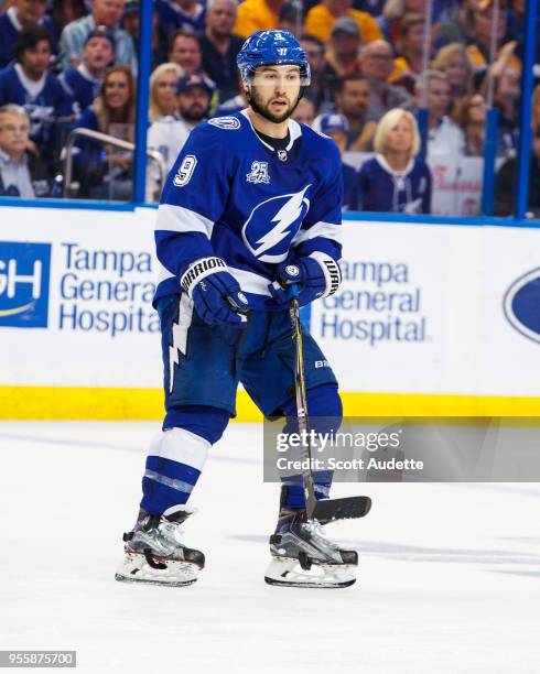 Tyler Johnson of the Tampa Bay Lightning against the Boston Bruins during Game Five of the Eastern Conference Second Round during the 2018 NHL...