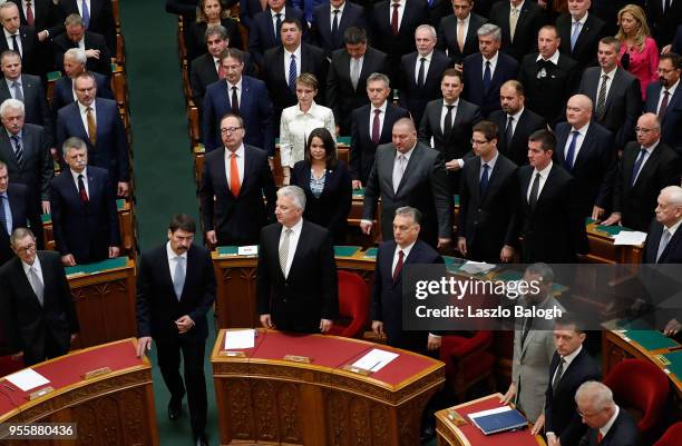 Viktor Orban attends a session at the Hungarian Parliament in which the National Assembly was expected to elect him for another term as Hungarian...