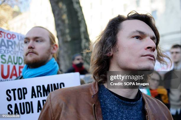 Demonstrators opposing the highly controversial three-day visit to the UK of Saudi Crown Prince Muhammad bin Salman attend a protest rally on...