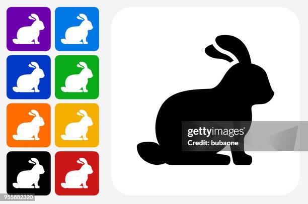rabbit icon square button set - multiple rabbits stock illustrations