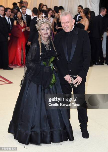 Madonna and Jean Paul Gaultier attend the Heavenly Bodies: Fashion & The Catholic Imagination Costume Institute Gala at Metropolitan Museum of Art on...