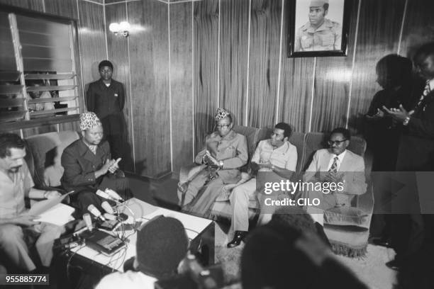 Zairian Minister for Foreign Affairs Karl-i-Bond, President of Zaire Mobutu Sese Seko, President of Republic of Congo Ngouabi Marien, President of...