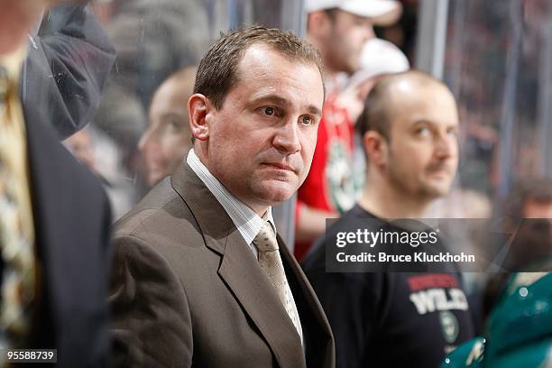 Minnesota Wild Head Coach Todd Richards shows his displeasure during the game against the Colorado Avalanche at the Xcel Energy Center on December...