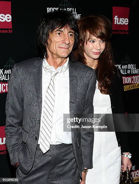 Musician Ron Wood of the Rolling Stones and Ekaterina Ivanova attend the 24th Annual Rock and Roll Hall of Fame Induction Ceremony at Public Hall on...